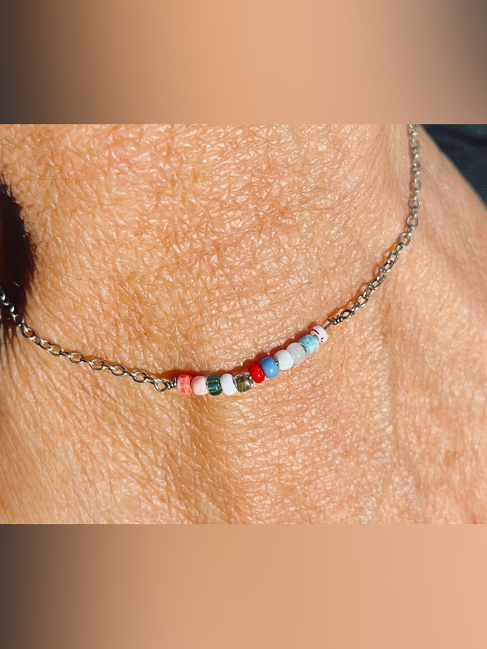 Colorful Rainbow Beaded Silver Bracelet 7”